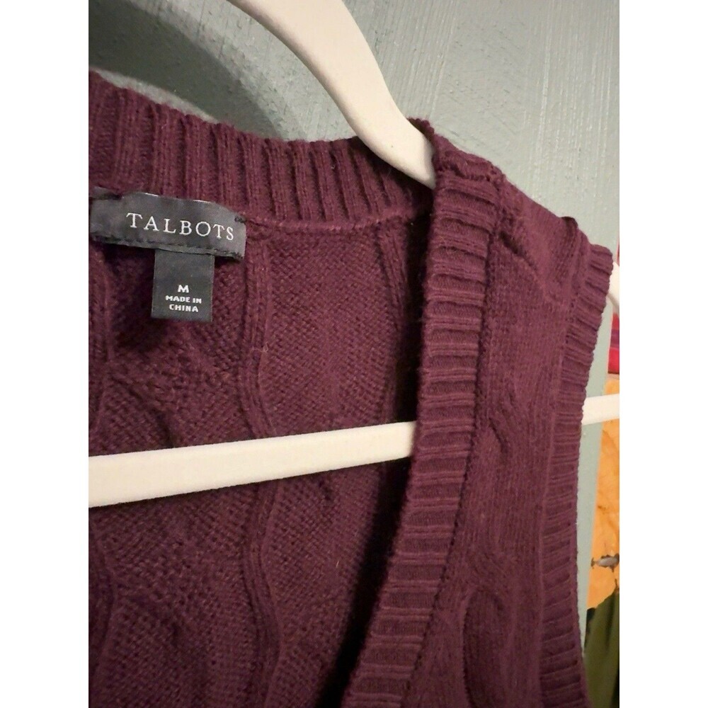 Talbots Burgundy Wool Blend Sleeveless Cable-Knit V-Neck Sweater Vest Women M - Picture 3 of 5
